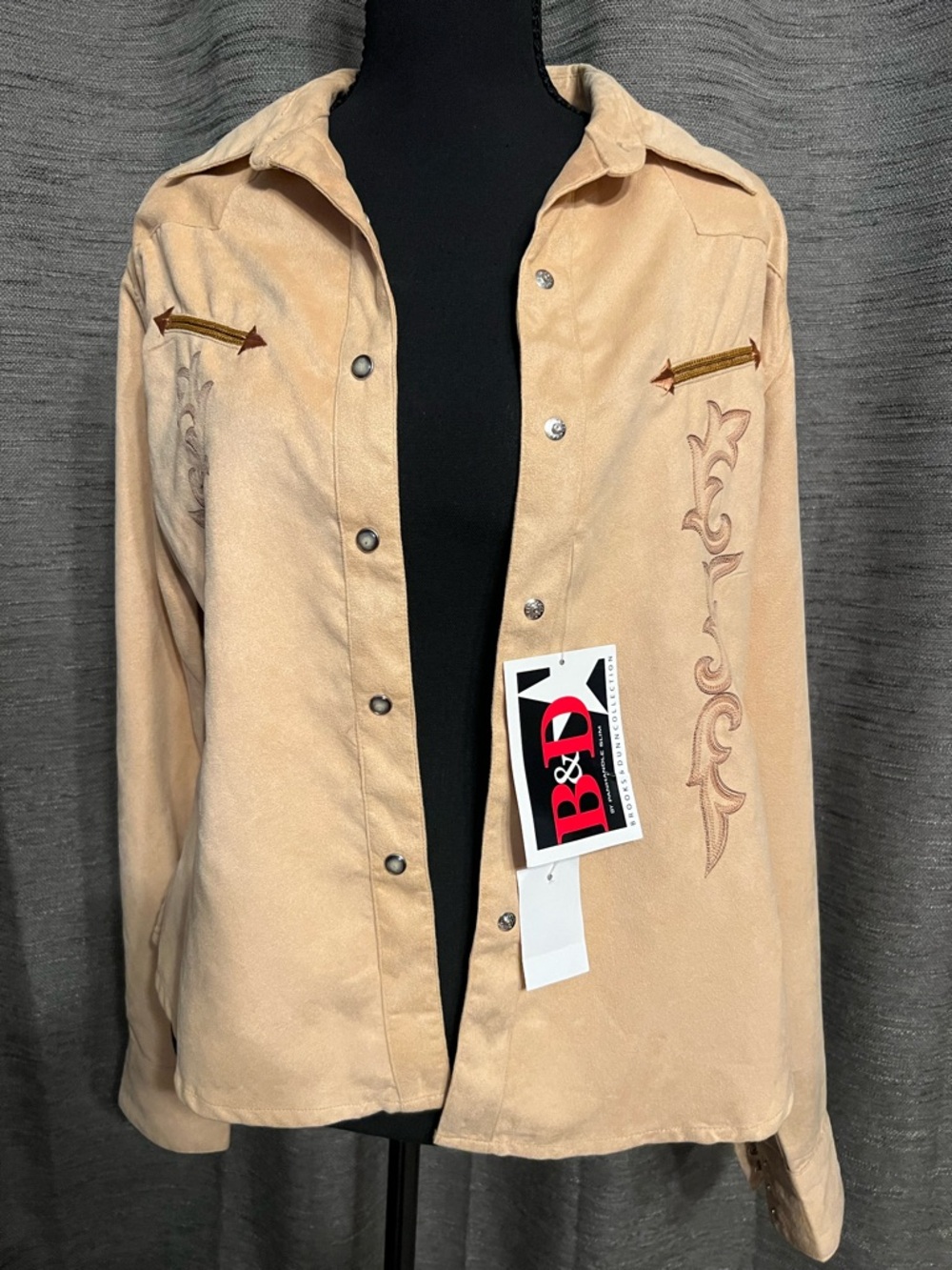 B&D Taupe Embroidered Button-Down Shirt